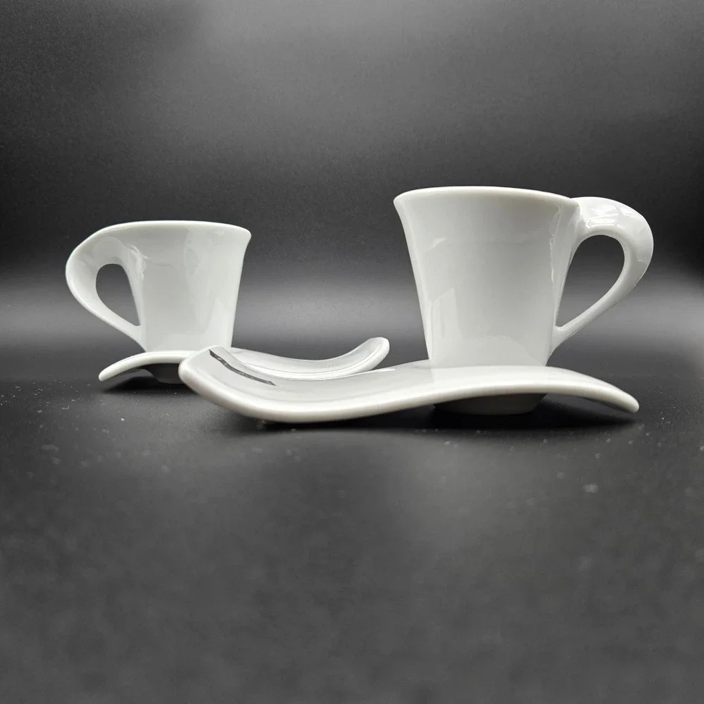 Verdici‎ Design Espresso Cup and Saucer Set White Modern Minimalist Ceramic